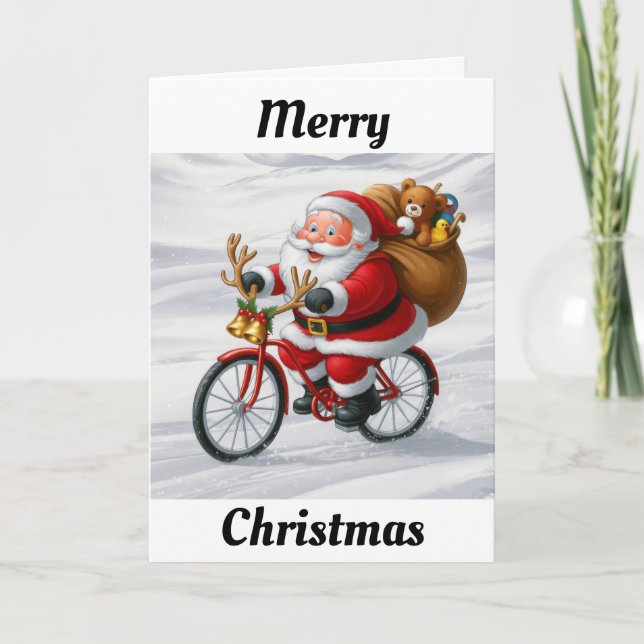 Carte Père Noël à vélo Noël (Devant)