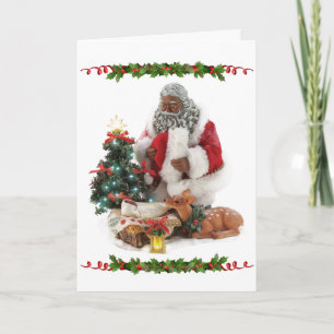 Carte Père Noël afro-américaine avec Baby Jesus Noël