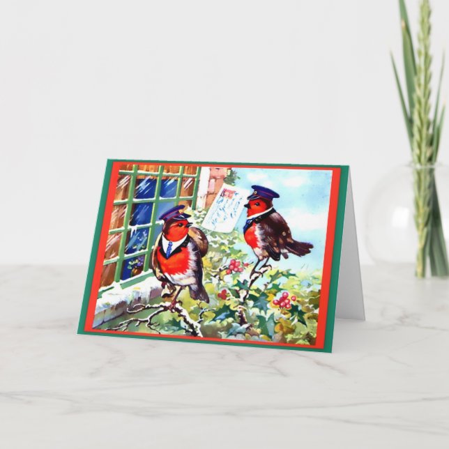 Carte Père Noël anglais Robin Postiers Oiseaux 1934 Art  (Devant)