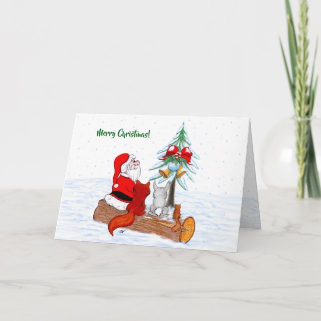 Carte Père Noël avec renard lapin et écureuil (Devant)