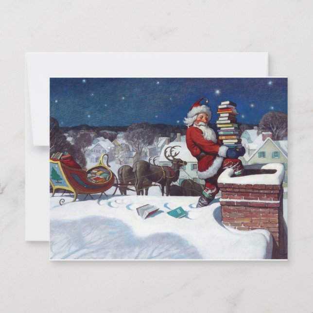 Carte Père Noël avec traîneau rempli de livres (Devant)