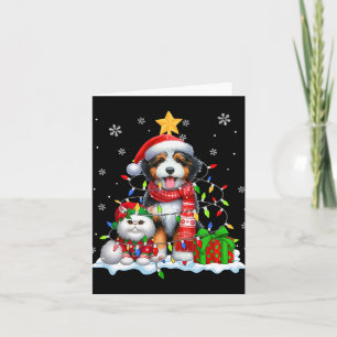 Carte Père Noël Bernedoodle Avec Elf Chat Feux de Noël
