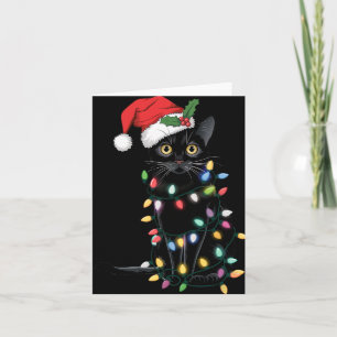 Carte Père Noël Chat Noir Tangé Dans La Lumière De L'Arb