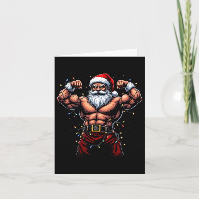 Carte Père Noël Christmas Gym Workout Musculaire Père No (Devant)