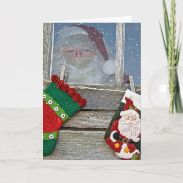 Carte Père Noël dans la fenêtre cabine avec des flocons  (Devant)