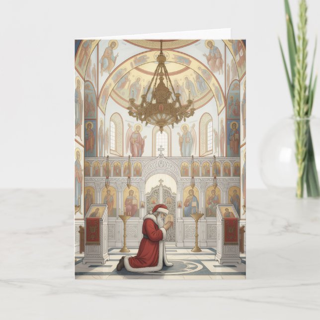 Carte Père Noël dans l'église orthodoxe orientale Noël (Devant)