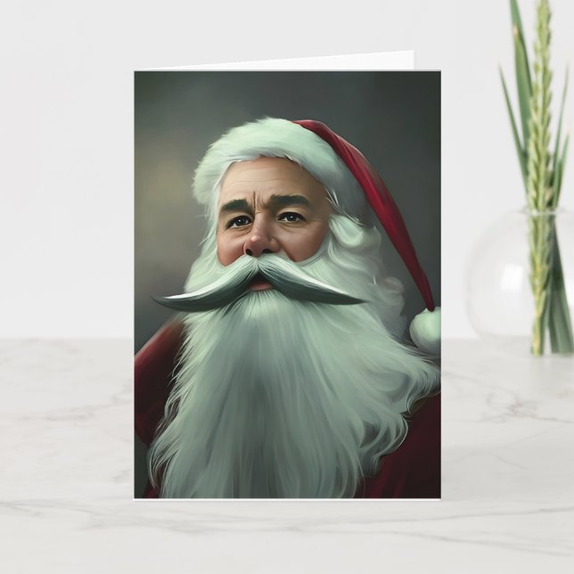 Carte Père Noël de Noël vintage avec barbe blanche grise (Devant)