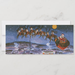 Carte Père Noël de Noël vintage volant son traîneau