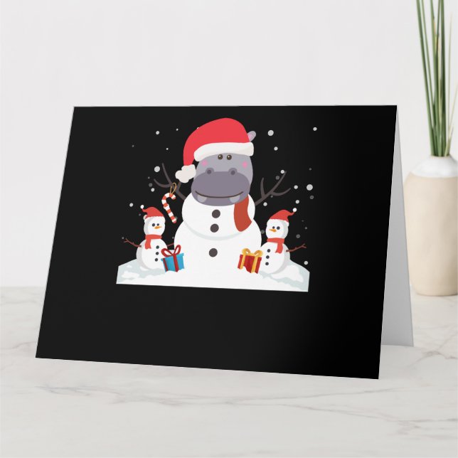 Carte Père Noël drôle Hippopotame Noël Bonhomme de neige (Devant)