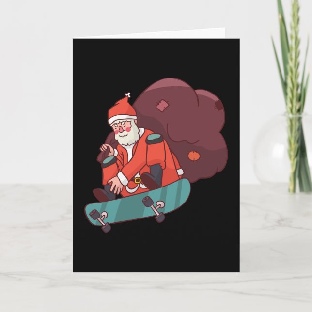 Carte Père Noël en skateboard à Noël (Devant)