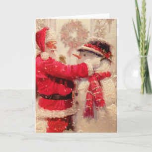 Carte Père noël et bonhomme de neige dans une chute de n