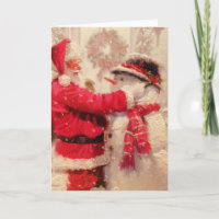 Père Noël et bonhomme de neige sous la neige