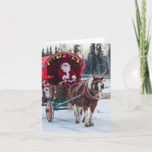 Carte Père Noël et le Pinto Draft Horse Colorful Wagon