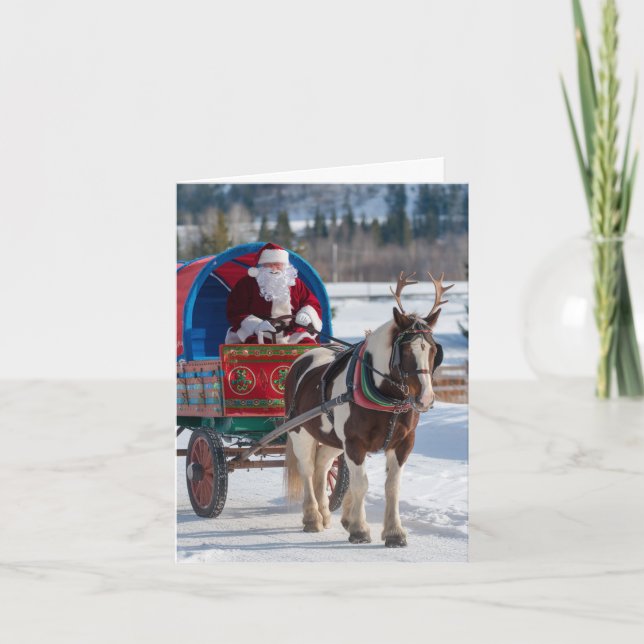 Carte Père Noël et Pinto Draft Horse With Antlers (Devant)