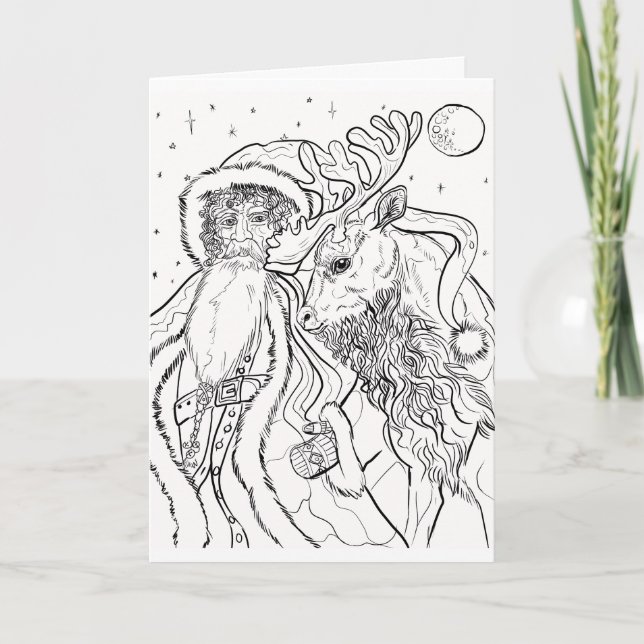 Carte Père Noël et Reindeer couleur Votre propre Noël (Devant)