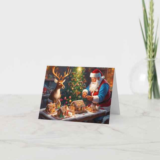 Carte Père Noël et rennes font maison de pain d'épices (Devant)