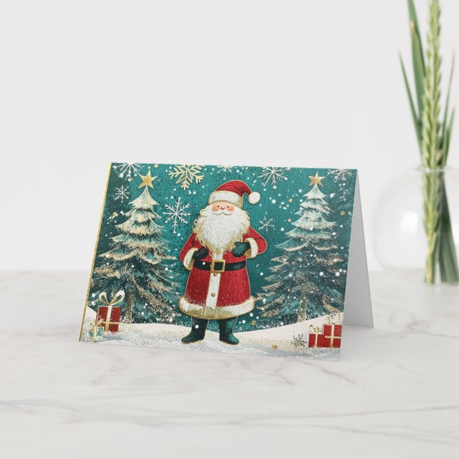 Carte Père Noël et Snowflakes dans Gold Foil Elegance (Devant)