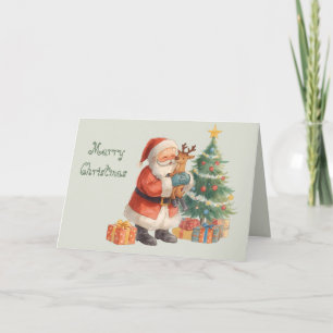 Carte Père Noël et son assistant & Noël fantaisiste