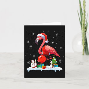 Carte Père Noël Flamant rose Jouer Bowling Xmas Joueur L