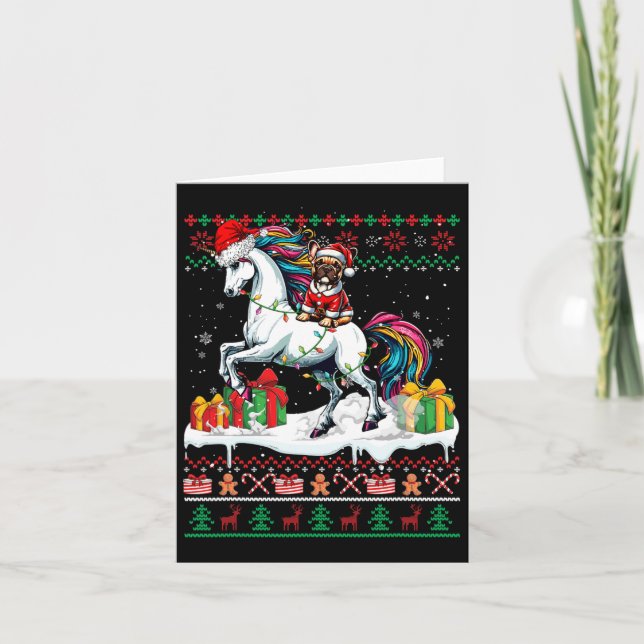 Carte Père Noël French Bulldog équitation Unicorn Christ (Devant)