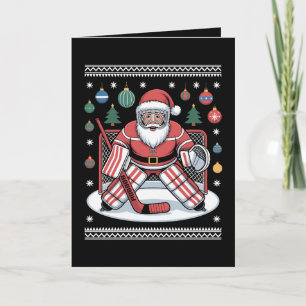 Carte Père Noël Gardien de but de hockey Noël Pull Ugly