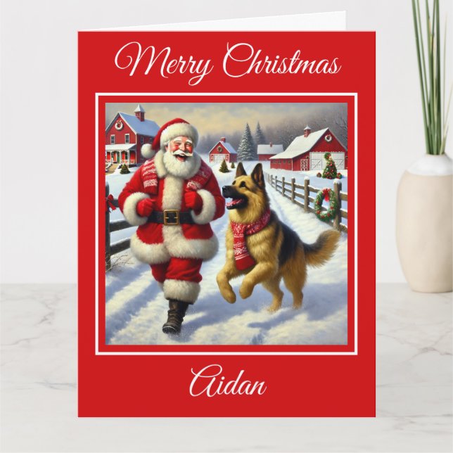 Carte Père Noël Jouer avec un berger allemand à Noël (Devant)