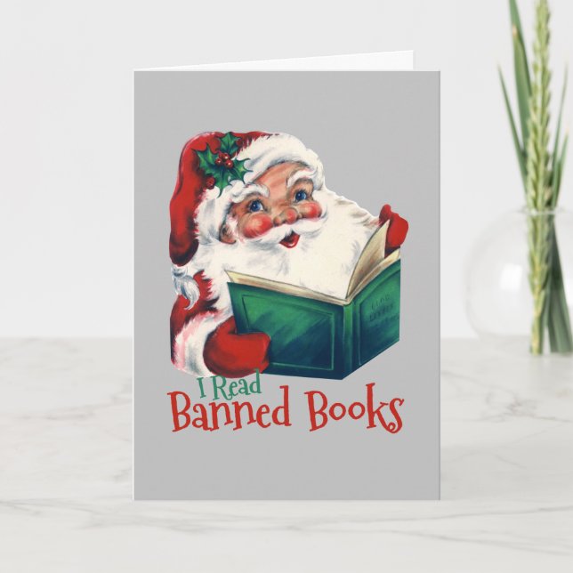 Carte Père Noël Lit Les Livres Interdits (Devant)