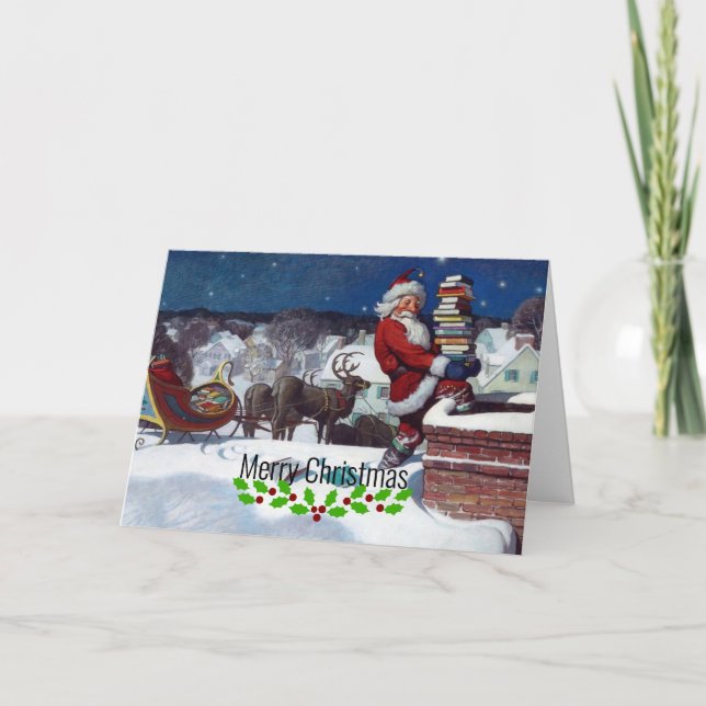 Carte Père Noël livre une cargaison de livres par Wyeth (Devant)