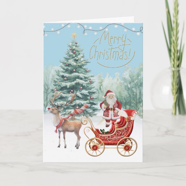 Carte Père Noël New Sleigh Faux Broderie Joyeux Noël (Devant)