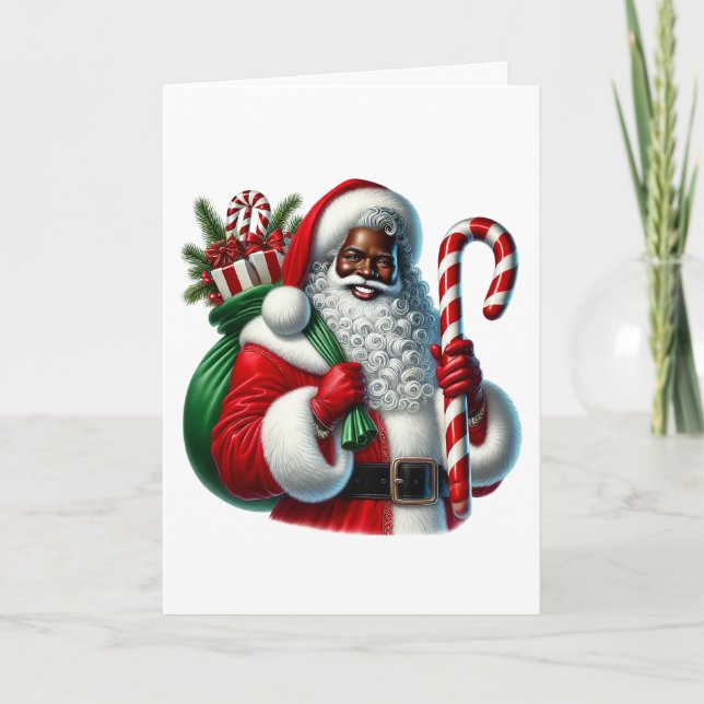 Carte Père Noël noire et sac de cadeaux Personnalisez No (Devant)