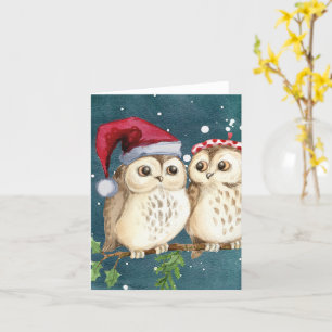Carte père Noël Owls avec Noël casquette