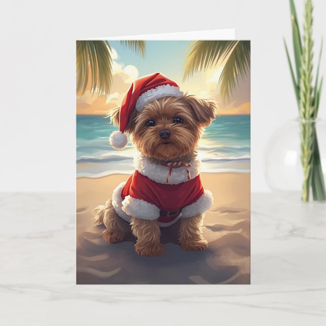 Carte Père Noël Paws prend la plage - Shih Tzu Noël (Devant)