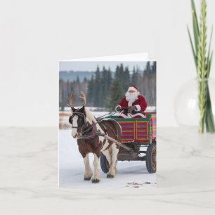 Carte Père Noël Pinto Brouillon Cheval Antlers Wagon col