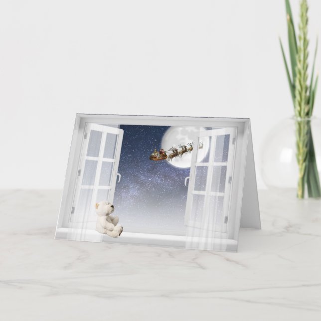 Carte Père Noël Sleigh dans la fenêtre ouverte (Devant)