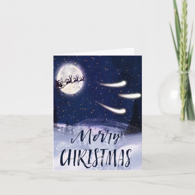 Carte Père Noël Sleigh Reindeer Pleine lune Noël (Devant)