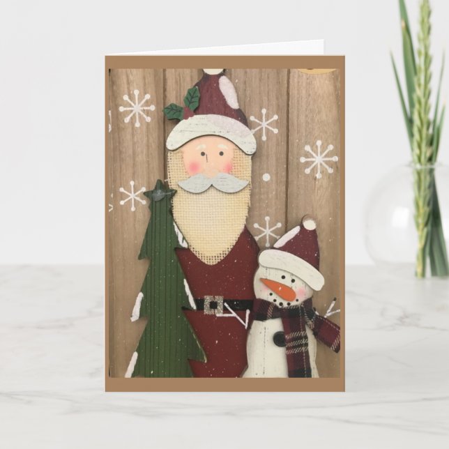 CARTE PÈRE NOËL & SNOWMAN SE JOINDRE POUR DIRE MERRY NOË (Devant)