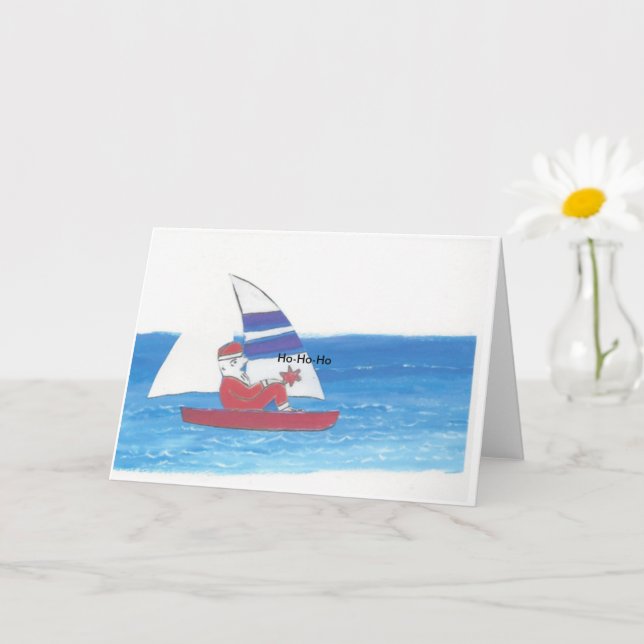 Carte Père Noël sur son bateau à voile (Petite plante)