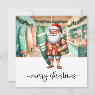 Carte Père Noël surfeur va surfer 