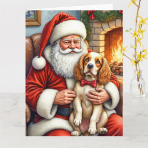 Carte Père Noël tenant l'art de Noël Cocker Spaniel