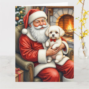 Carte Père Noël tenant l'art de Noël de Bichon Frise