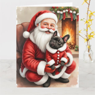 Carte Père Noël tenant l'art de Noël de Bouledogue Franç