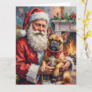 Carte Père Noël tenant l'art de Noël de Bouledogue Franç