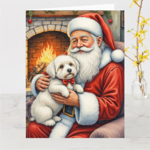 Carte Père Noël tenant l'art de Noël de Coton de Tulear
