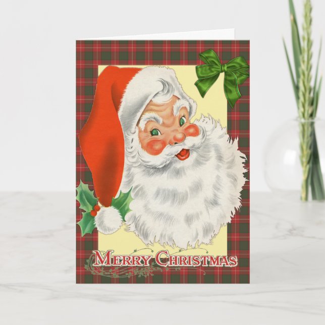 Carte Père Noël traditionnel au tartan de Noël (Devant)