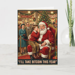 Carte Père Noël vintage, je prendrai Bitcoin pour Noël