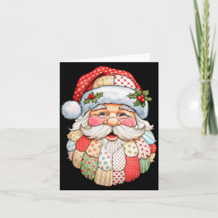 Carte Père Noël vintage Patchwork visage Art folklorique