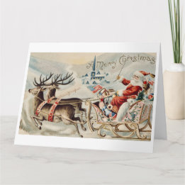 Carte Père Noël vintage Sleigh Reindeer