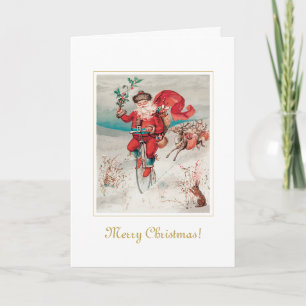 Carte Père Noël Vintage Unique Sur L'Art De Noël À Vélo