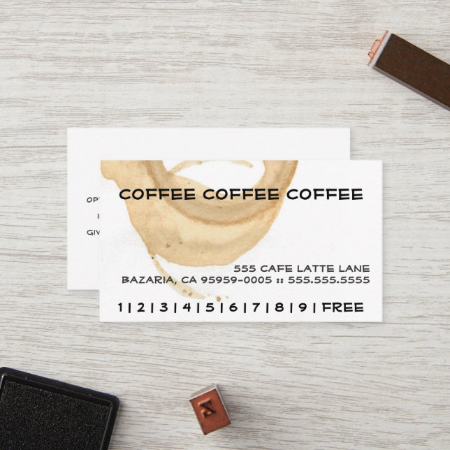 Carte perforée de fidélité de tache de café (Devant/Arrière en situation)