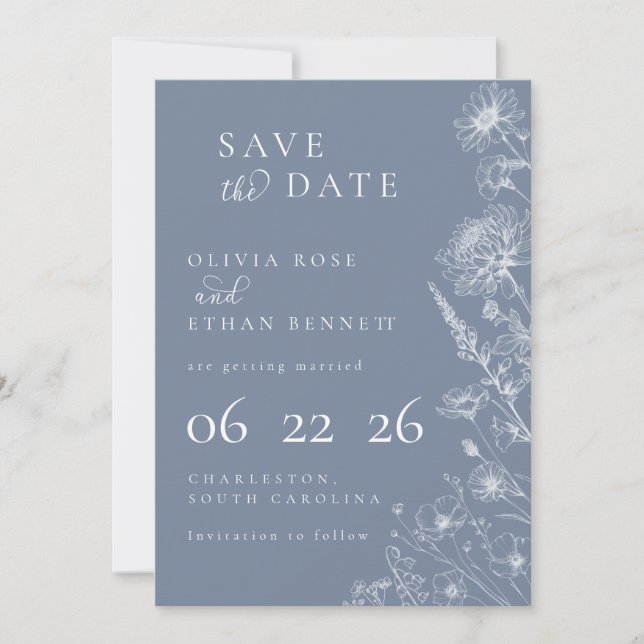 Carte Periwinkle Botanical Minimal Wedding Save the Date (Devant)